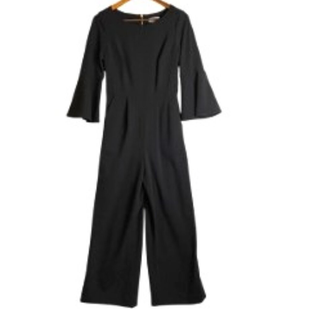 CALVIN KLEIN WOMENS JUMPSUIT BLACK WITH BELL SLEEVES AND SCOOP NECKLINE -SIZE 2